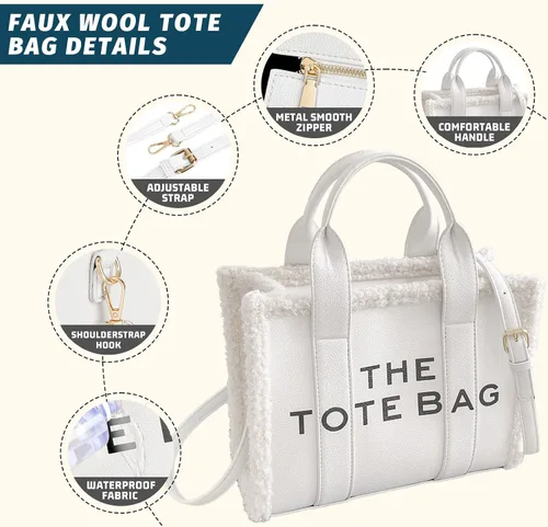 Vista 4 de The Tote Bag for Women, CanvasLeather Tote Purse Crossbody Bags with Zipper Sturdy HandBag for School, Travel
