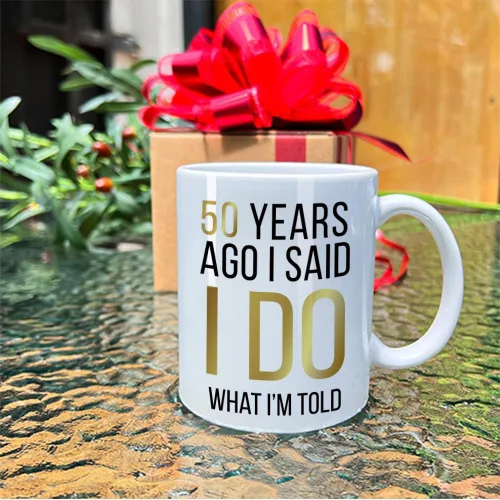 Vista 5 de Dnuiyses Novedoso juego de tazas de hace 50 años, regalos de aniversario de boda para parejas, 50 Years Ago I Said I Do Wedding Anniversary Cup