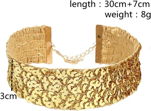 Vista 3 de COLORFUL BLING Collar corto de terciopelo de encaje grueso y ancho, con diamantes de imitación y lentejuelas de metal y diamantes de imitación