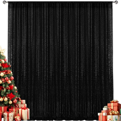 Vista 107 de 2 paneles de cortinas de fondo de lentejuelas verdes de 8 pies, cortinas de fondo de fotografía con purpurina para decoración de Navidad, boda