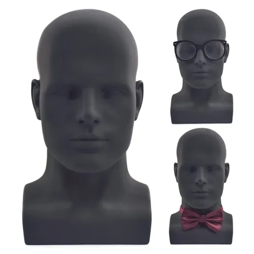 Vista 9 de FanLin Cabeza de maniquí masculino profesional para exhibir pelucas, sombreros, máscara de auriculares, gafas de sol, joyería y soporte de Azul