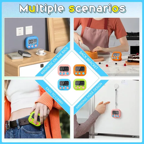 Vista 5 de Mwellewm Temporizador de cocina, 6 paquetes de temporizadores digitales para aula, pequeño cronómetro magnético de cuenta regresiva para cocinar