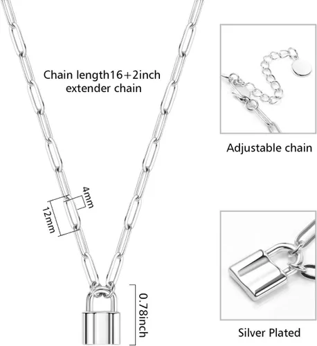 Vista 5 de BOUTIQUELOVIN Collar de candado chapado en oro de 14 quilates para mujeres y niñas, cadena de eslabones con clip de papel, no se deslustra