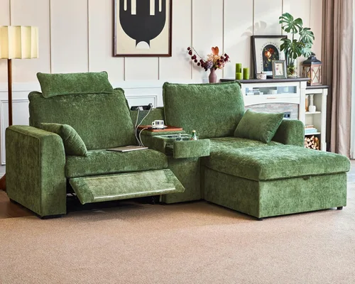 Vista 36 de Sofá reclinable eléctrico de 102.8 pulgadas con reposacabezas, sofá reclinable modular Cloud de gran tamaño con mesa, cajón de almacenamiento