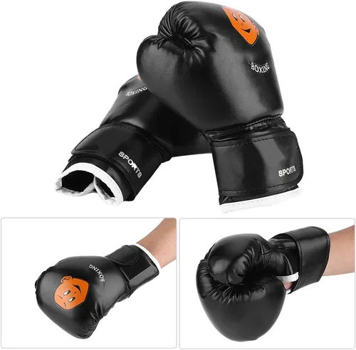 Vista 4 de Guantes de Muay Thai para niños acolchados ajustables Kickboxing para 3-12 años de edad, material de PU