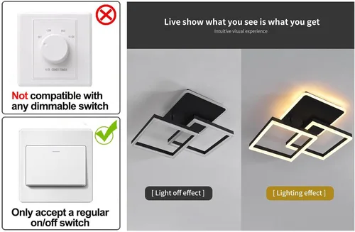 Vista 2 de Garwarm Lámpara de Techo LED Moderna, Regulable de 3 Cabezales Cuadrados Accesorio de Lámpara de Techo con Control Remoto, Candelabro de Techo