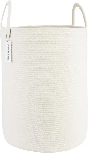 Vista 14 de XUANGUO Cesta de cuerda de algodón negro para ropa sucia, cesta de almacenamiento tejida para sala de estar, dormitorio, cesta de cuerda alta