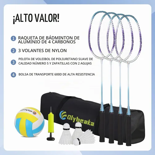 Vista 6 de Portable Outdoor Volleyball Badminton Combo Net Set with 2 Nets Negro