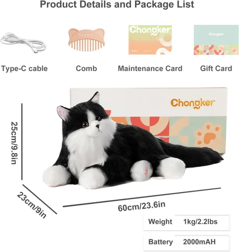 Vista 6 de Chongker - Robot interactivo compañero para mascotas, animales de peluche con peso hechos a mano, juguete de peluche con respuesta de voz, latido