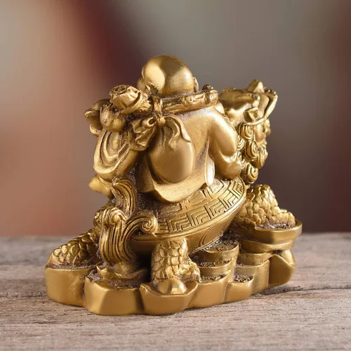 Vista 7 de BRASSTAR 3.3 "(H) Ruyi Buda riendo y tortuga riqueza buena fortuna salud Buda estatua para decoración de oficina en casa TQZDPT72