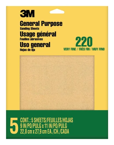 Vista 5 de 3M Papel de lija, paquete surtido de grano 100-150-220, 6 hojas, 3-2/3 x 9 pulgadas, lija pintura, madera y metal, ideal para lijado de uso general