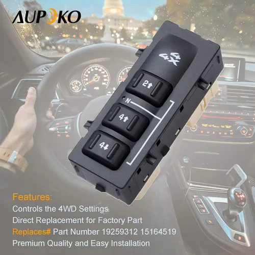 Vista 2 de Aupoko Interruptor selector 4WD, interruptor de caja de transferencia de 3 botones de tracción 4x4, sustituye a # 19259312 15164519 15136040