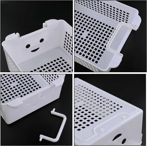 Vista 6 de Saedy Paquete de 4 cestas organizadoras apilables de plástico con asa, color blanco Cesta de almacenamiento apilable, para gabinete de cajón