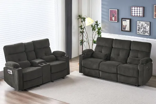 Vista 9 de Sofá Biplaza Reclinable Eléctrico con Consola, Sofá Biplaza Reclinable Eléctrico con Calor y Masaje, Reposapiés Extendido, Sofá Biplaza Reclinable