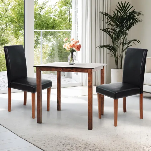Vista 10 de Juego de 3 piezas de comedor de cocina, mesa cuadrada y 2 sillas Falabella, estilo clásico, madera maciza, acabado espresso