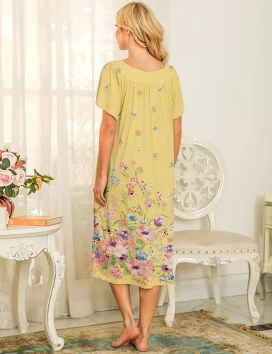 Vista 7 de Bloggerlove Vestidos de casa para mujer con bolsillos Mumu Duster Housecoat de manga corta vestido de patio S-XXL