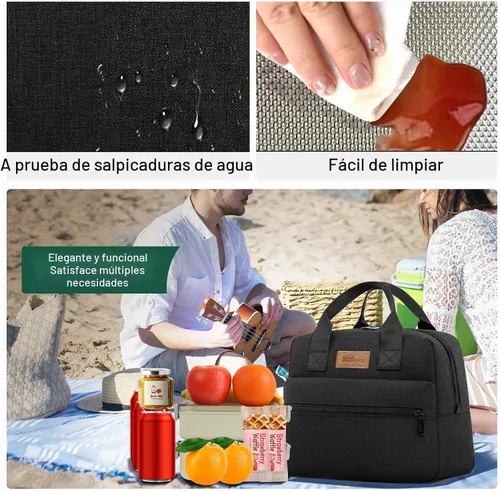Vista 7 de HOMESPON Bolsa de almuerzo aislada para mujeres y hombres, lonchera hielera para el trabajo, picnic (negro)