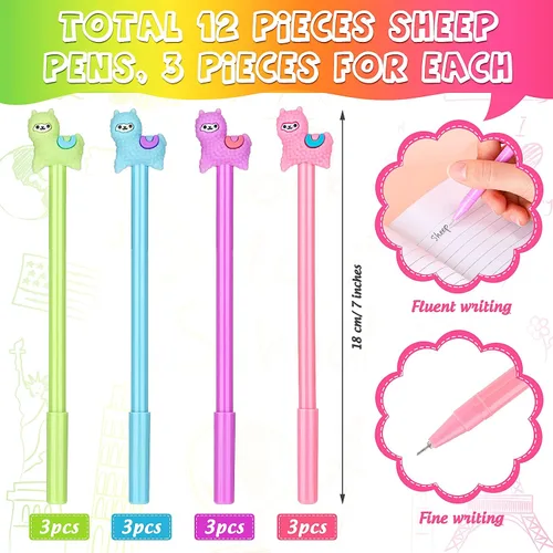 Vista 3 de Tenare Lama - Bolígrafos de tinta de gel de alpaca, 20 unidades, diseño de animales lindos kawaii, color negro, 0.020 in para niños