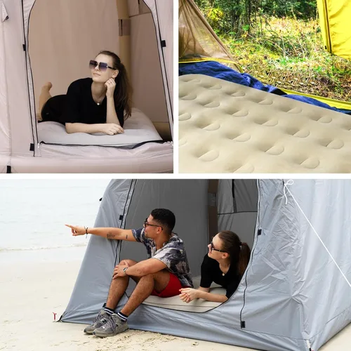 Vista 5 de Colchón de aire tamaño individual con bomba de inflado rápido, colchón inflable de parte superior ondulada, cama de aire duradera para el hogar