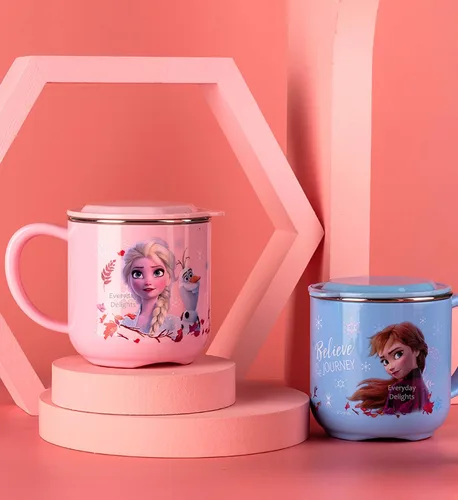 Vista 5 de Frozen Elsa Anna - Vaso de acero inoxidable con tapa, 8.5 fl oz, color rosa