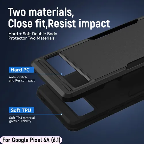 Vista 3 de Funda híbrida de doble capa para Pixel 6A de 6.1 pulgadas, resistente a los golpes, resistente a los golpes, con 1 soporte magnético para automóvil
