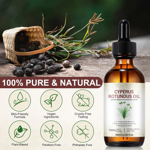 Vista 2 de Cyperus Rotundus - Aceite depilatorio natural para reducir el crecimiento del vello corporal, reducir los poros, hidrata y suaviza la piel, 2.3 fl oz
