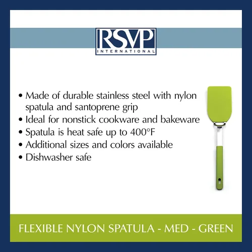 Vista 9 de RSVP International Kitchen Tool Collection - Espátula flexible de nailon, mango de acero inoxidable, 12 x 2.75 pulgadas, color verde