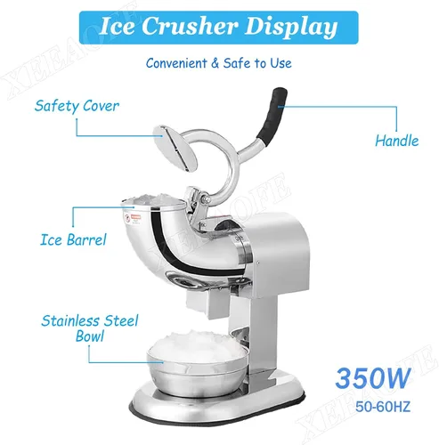 Vista 6 de Máquina de afeitar de hielo, máquina de cono de nieve, 220 libras por hora, 350 W, máquina de hielo afeitado de acero inoxidable, 2 cuchillas
