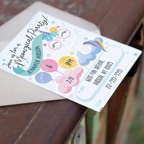 Vista 4 de Invitaciones de fiesta de cumpleaños de Caticorn con sobres (paquete de 20) - Invitaciones de fiesta temática de Caticornio para niñas, niños, niños