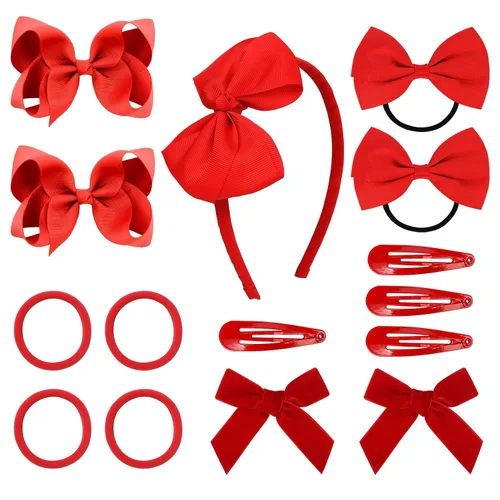 Vista 10 de DEEKA Juego de accesorios para el cabello de uniforme verde oscuro, 15 piezas, lazos para el cabello, pinzas para el cabello, diadema, lazos