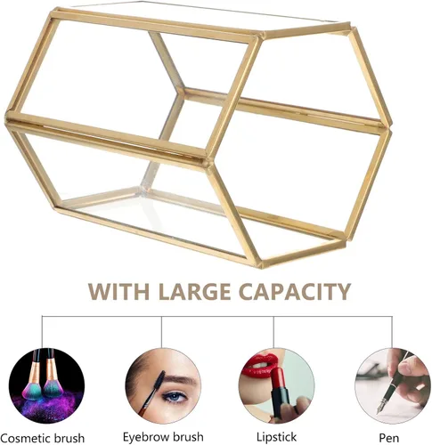 Vista 5 de Beavorty Organizador de brochas de maquillaje de vidrio, taza de almacenamiento de brochas de cosméticos para escritorio de tocador, organizador