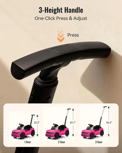 Vista 6 de Dodge Ride on Push Car con licencia para niños pequeños de 1 a 3 años con mango y música Rosa