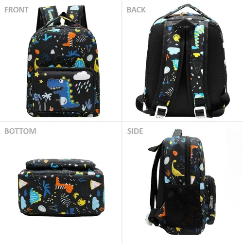 Vista 3 de Mochila de dibujos animados para niños pequeños de 3 a 4 años Dinosaurio Negro