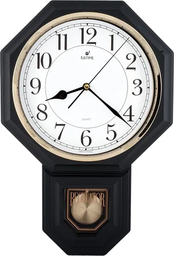 Vista 35 de JUSTIME Reloj de pared clásico vintage tradicional de estilo Schoolhouse, con péndulo y melodía Westminter cada hora, relojes de pared con melodía