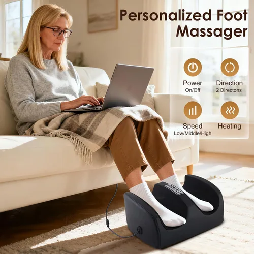 Vista 2 de Masajeador de pies con calor, masajeador eléctrico de pies y pantorrillas con rodillo, masaje de tejido profundo para fascitis plantar, neuropatía