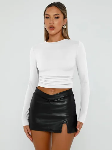 Vista 2 de Trendy Queen Camisas de manga larga para mujer, básicas, de primavera, otoño, a la moda, ajustadas, Y2K