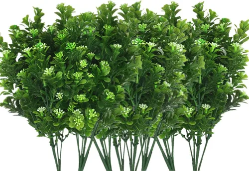 Vista 28 de CATTREE Arbustos artificiales, plantas de plástico, hierba de bambú, arbustos verdes falsos, hojas verdes, bodas, interiores, exteriores, hogar