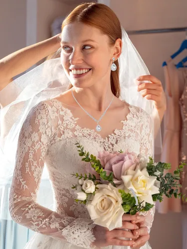 Vista 6 de Long tiantian Juego de joyas nupciales para boda, baile de graduación, collar de estrangulador de cristal brillante para novia, dama de honor, juego