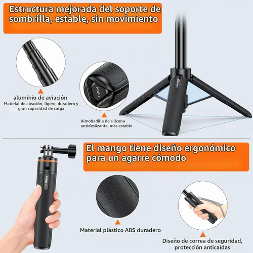 Vista 3 de VRIG TP-08 Mini trípode extensible para GoPro Mission 1 Pro, 20.1 pulgadas portátil selfie stick trípode para GoPro Hero 13 12 11 10 9 8 7 6 5 4 3