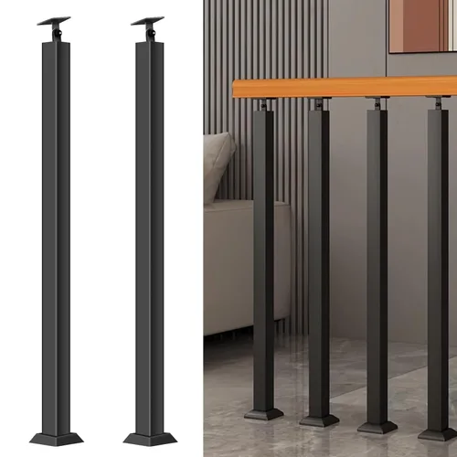 Vista 9 de Postes de balaustre cuadrados de 42/40/38/36/34 pulgadas, ejes de barandilla de metal ajustables de 270° con base de soporte plano y kits
