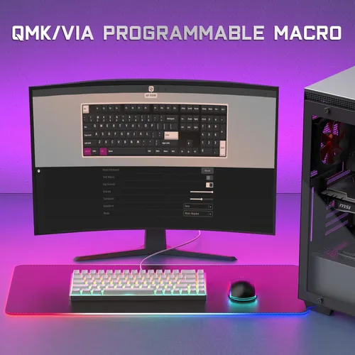 Vista 6 de RK ROYAL KLUDGE RK68Pro Teclado mecánico con cable 60% con marco CNC, teclado compacto para juegos con software 68 teclas retroiluminación RGB