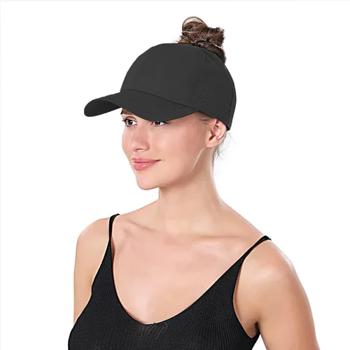 Vista 6 de Gorra de béisbol mejorada para mujer, con diseño de cola de caballo cruzada, ajustable, con moño, de secado rápido, gorra de camionero