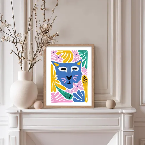 Vista 5 de Poster Master Póster de gato – Estampado floral retro – Arte de flores – Arte colorido de gato – Arte bohemio chic – Arte abstracto genial – Arte