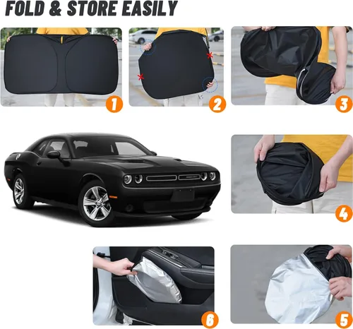 Vista 6 de D-Lumina Parasol para parabrisas para Dodge Challenger Coupe 2015-2023, Redeye, RT Scat Pack, SRT Hellcat, RT, GT, Widebody, Visera solar frontal