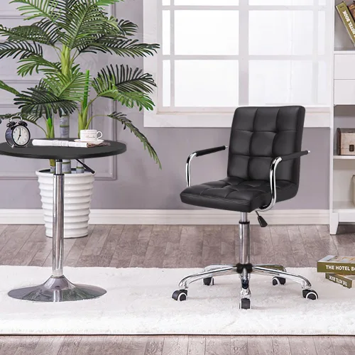 Vista 9 de Yaheetech - Silla de escritorio - Silla de oficina con brazos/ruedas para estudiantes, giratoria, de piel sintética, para computadora en casa