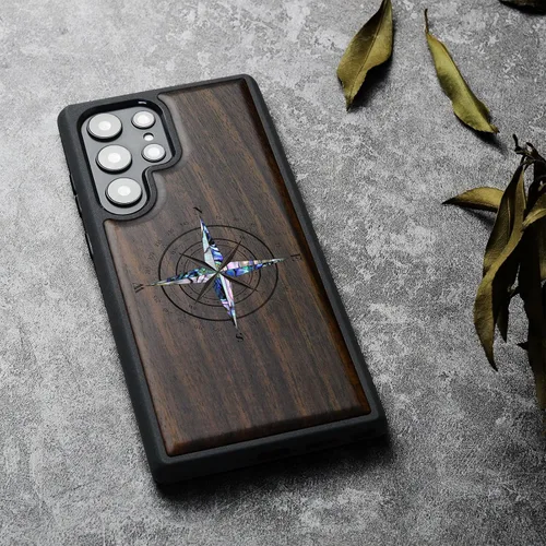 Vista 3 de Carveit Funda de madera de diseñador para Samsung Galaxy S23 Ultra (grabado en madera e incrustaciones de carcasa) compatible con cargadores