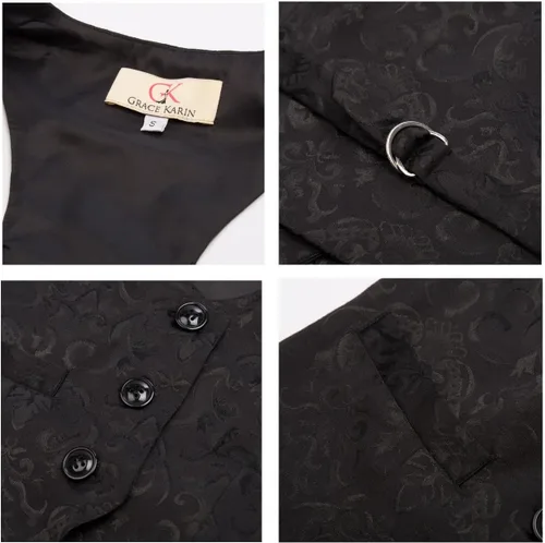 Vista 6 de GRACE KARIN Chaleco para mujer, estilo vintage, steampunk, con espalda cruzada, chaqueta jacquard