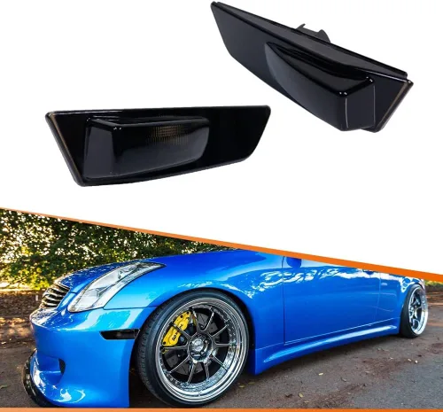 Vista 6 de ADIIL Luces de marcador laterales LED ámbar de lente transparente compatibles con Infiniti G35 Coupe Skyline 2003-2007 parachoques delantero Lente