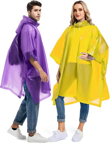 Vista 66 de Paquete de 2 ponchos de lluvia para adultos, reutilizables, impermeables, de supervivencia, emergencia, resistente, con capucha con cordón