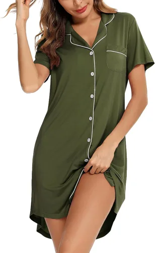 Vista 123 de Samring Camisón de pijama para mujer, manga corta/larga, con botones, camisón para dormir, camisón para novio, talla XXL